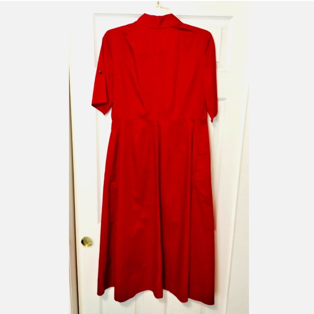 Vintage Talbots Red Maxi Dress Cotton Size 8P Collared Button Up - Picture 2 of 7